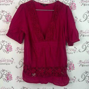 Penningtons tshirt tee crochet detail Deep Pink Lace Women's Blouse